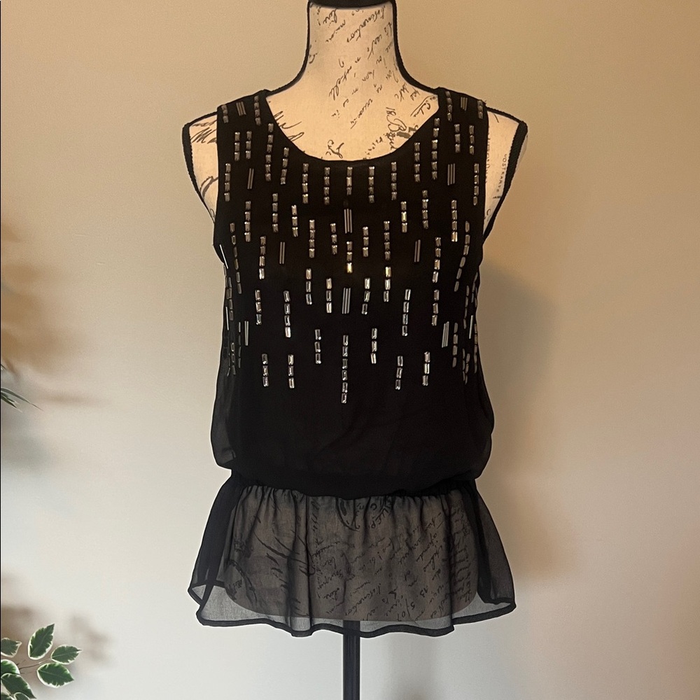 Ardene Black Tank Top with Silver Detailing